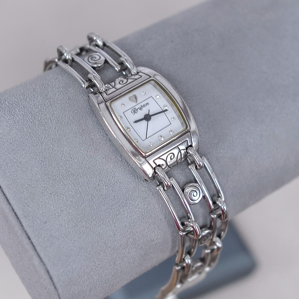 Brighton Malibu Square Links Swirl Watch Silver Plated Fold Over Clasp Retired